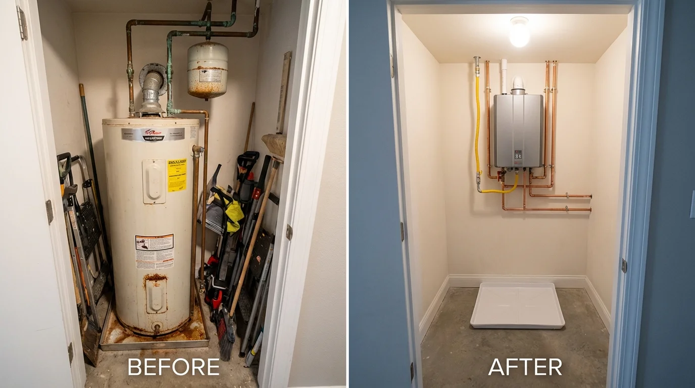 Tank water heater versus wall-mounted tankless unit comparison for Wadsworth, IL homeowners