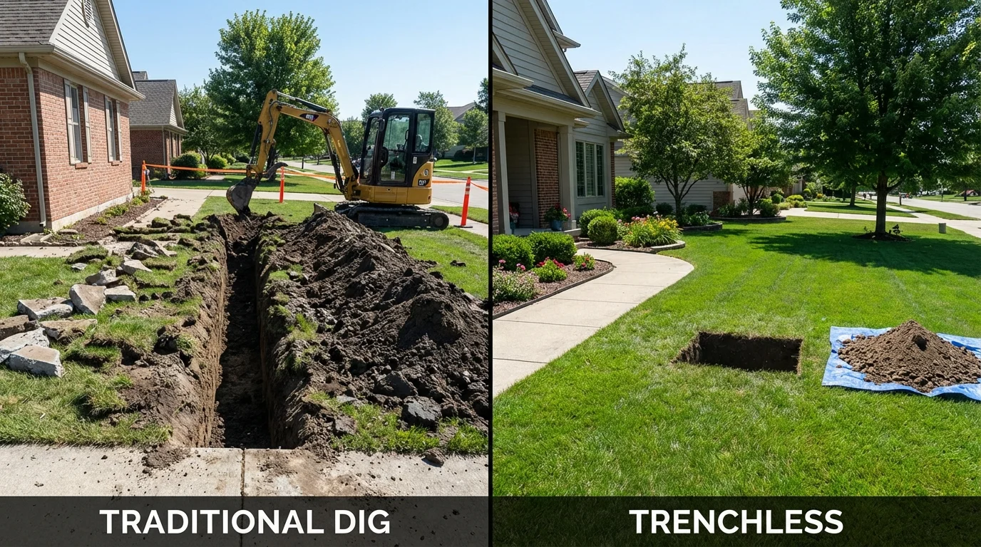 Trenchless sewer repair with minimal yard damage versus traditional excavation in Wadsworth, IL